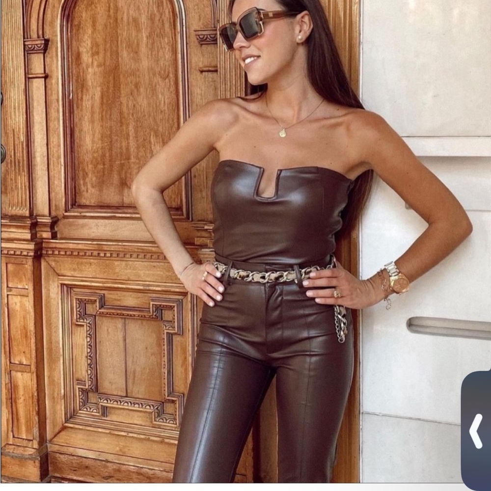 Zara brown faux leather strapless bodysuit bloggers fav body on NWT Medium - Picture 3 of 16